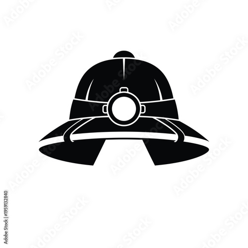 Black and white mining helmet with headlamp silhouette