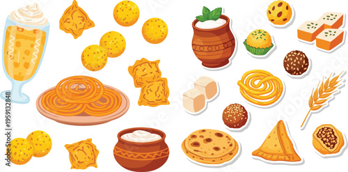 Indian Traditional Food and Sweets Set for Baisakhi Festival Celebration