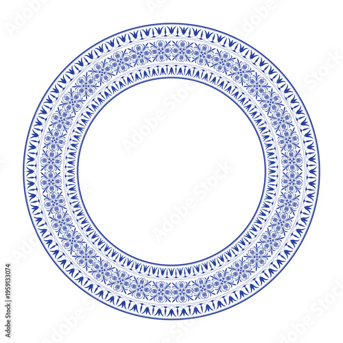 Round frame. Greek style seamless ornament. Endless European pattern border. Vintage Greek floral meander, palmette. Decorative element for design, laser cutting, ceramic, plate, embroidery, porcelain