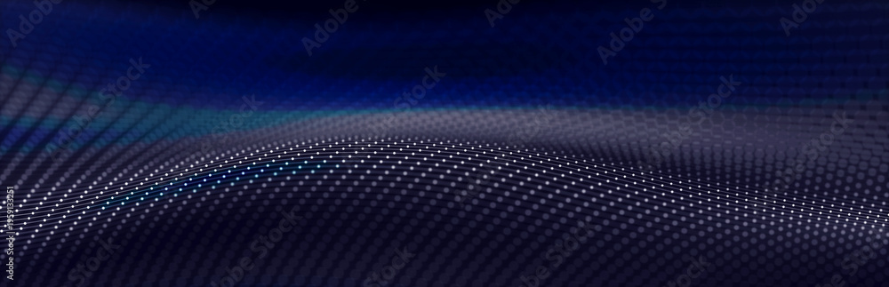 Fototapeta premium Sci-fi background. Digital wave with many particles. Template for festive presentation. 3d rendering