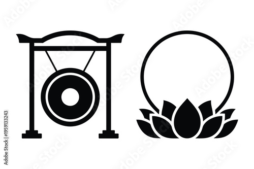 Vector illustration of a gong and lotus flower