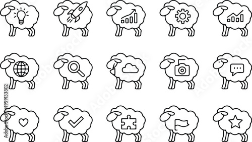 Sheep Silhouette Icon Collection Set