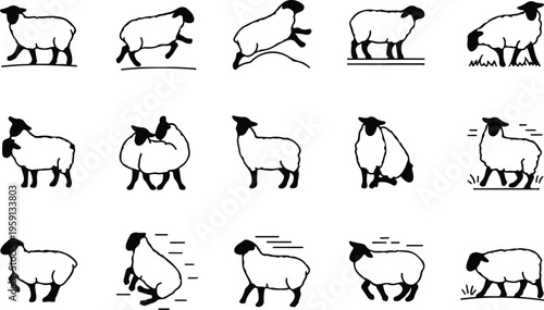 Sheep Silhouette Icon Collection Set