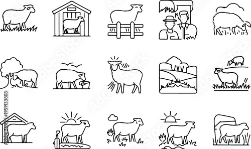 Sheep Silhouette Icon Collection Set