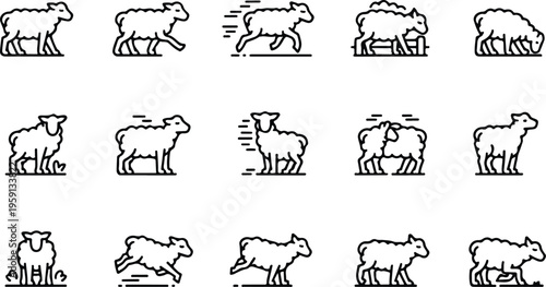 Sheep Silhouette Icon Collection Set
