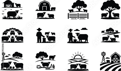 Sheep Silhouette Icon Collection Set