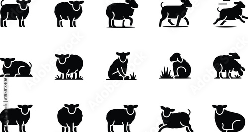 Sheep Silhouette Icon Collection Set