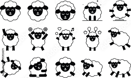 Sheep Silhouette Icon Collection Set