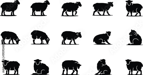 Sheep Silhouette Icon Collection Set