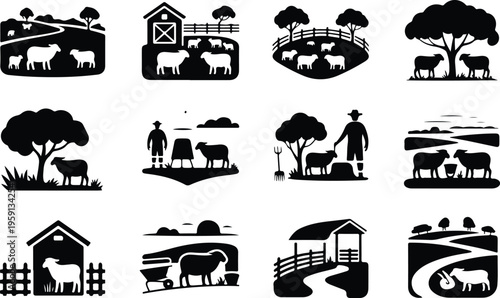 Sheep Silhouette Icon Collection Set