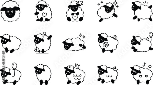 Sheep Silhouette Icon Collection Set
