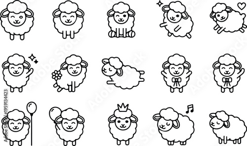 Sheep Silhouette Icon Collection Set