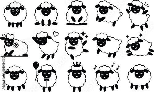 Sheep Silhouette Icon Collection Set