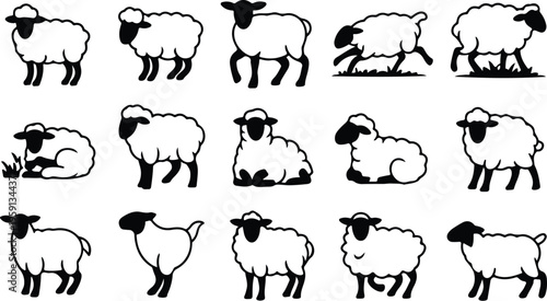Sheep Silhouette Icon Collection Set