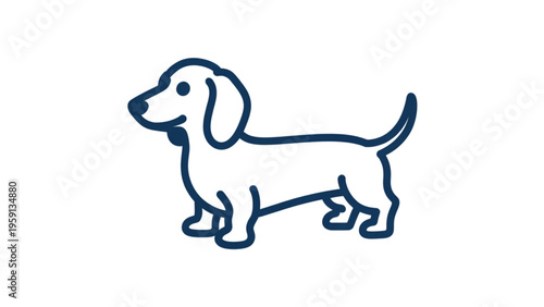 A simple outline illustration of a cute dachshund dog standing and facing toward the left side Vector