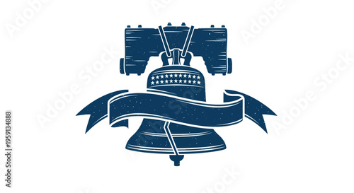 Bild auf Leinwand Liberty Bell Silhouette with Ribbon - Iconic American Symbol