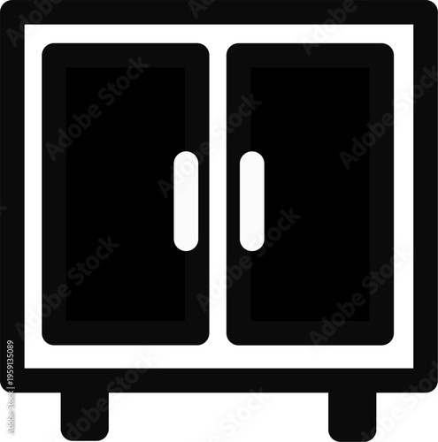 Black and white nightstand icon in minimalist line style, ideal for UI, apps, web design, and bedroom or interior-related illustrations.