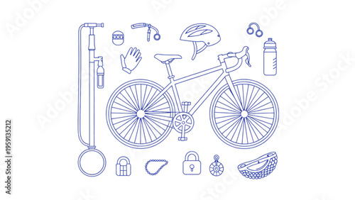 A comprehensive collection of essential road cycling equipment and bicycle maintenance accessories Vector