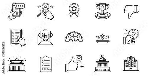 Collection of rating review and recognition icons for feedback and evaluation