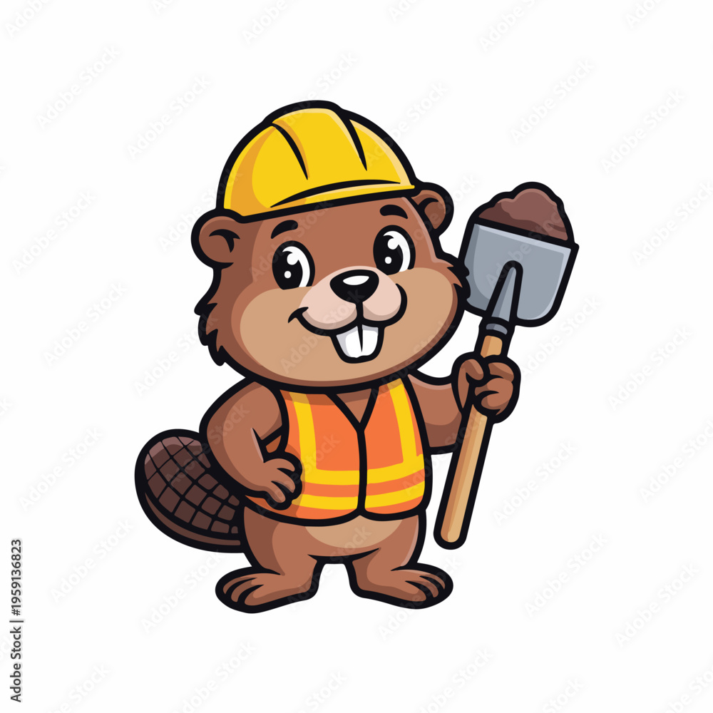 Fototapeta premium Cute Beaver Construction Worker Mascot – Cartoon Builder Character Vector