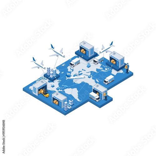 Wallpaper Mural Global Logistics and Supply Chain Network with Airplanes and Warehouses. Torontodigital.ca