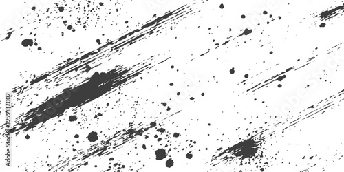 Abstract graphic composed of irregular splatters and strokes of dark ink, creating a dynamic texture and a sense of raw, expressive art.