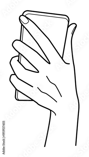 手の表現 スマートフォンを持つ手 モノクロ線画 ベクターイラスト