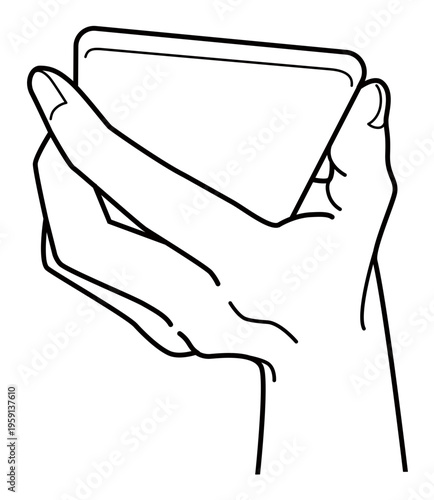 手の表現 スマートフォンを持つ手 モノクロ線画 ベクターイラスト