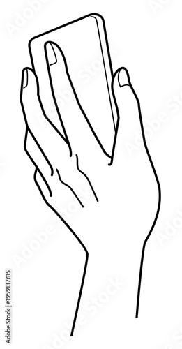 手の表現 スマートフォンを持つ手 モノクロ線画 ベクターイラスト