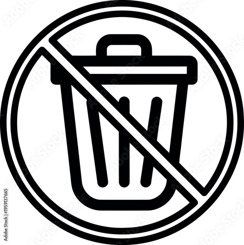 Do not throw away icon, prohibition sign with trash can, no littering symbol