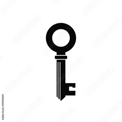 Black and white silhouette of a simple key lock