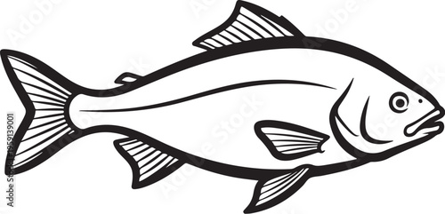 Simple black and white illustration of a fish swimming