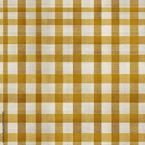 Mustard yellow and cream gingham fabric with textured woven pattern, evoking cozy and warm cottagecore aesthetic perfect for home decor or fashion projects