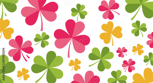 Lucky Clover Pattern, St. Patrick's Day, Spring, Green, Pink, Yellow