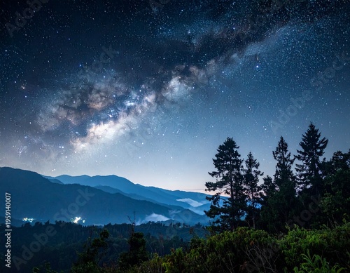 Illustration of a rainy night (against the backdrop of a vast universe)