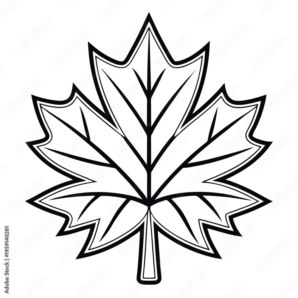 Obraz premium Maple leaf cartoon line art silhouette vector 