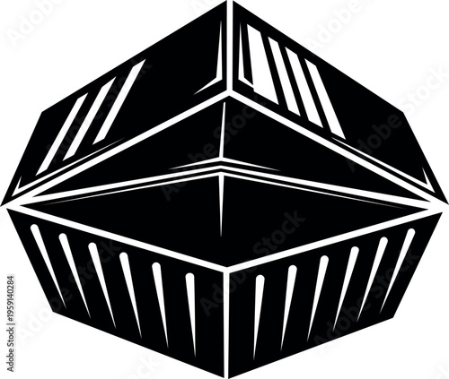 Vector illustration of a stylized knight helmet visor or medieval armor headgear in a minimalist black and white graphic design style