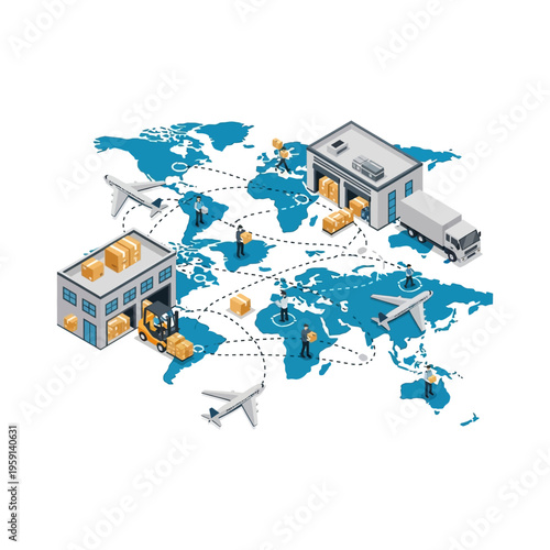 Wallpaper Mural Global Logistics and Supply Chain Network with Warehouses and Transportation. Torontodigital.ca