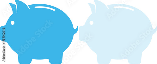 Blue line set single icon piggy bank savings concept