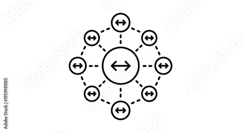 Central Hub and Spokes Network Icon: Connection, Communication, and Data Flow