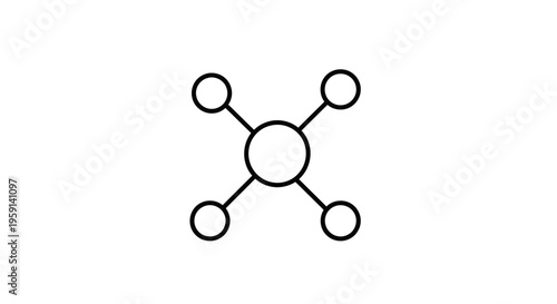Central hub with four connected nodes, representing network, connection, or data sharing.