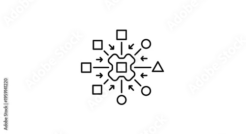 Centralized Data Processing Concept: Diverse Inputs Converging to a Core Unit