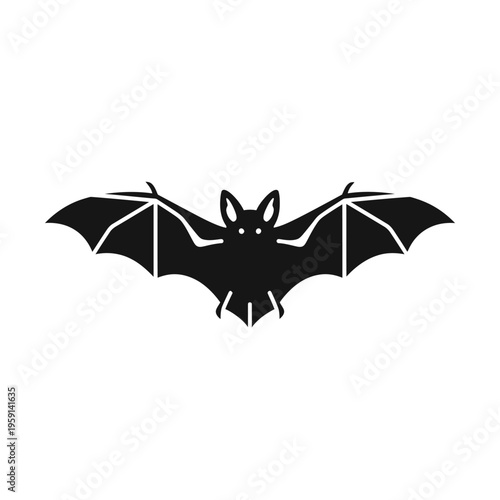 Black bat silhouette with outstretched wings against white background
