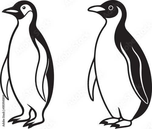 Penguin Bird Vector Illustration Set