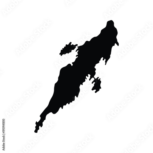 Black silhouette of a narrow elongated landmass with irregular edges