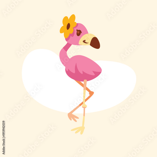 Pink Flamingo Wearing a Flower
