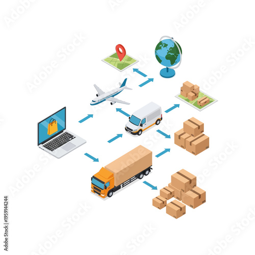 Wallpaper Mural Isometric Global Logistics and Delivery Network Illustration. Torontodigital.ca