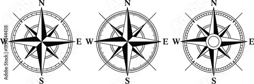 Vintage compass rose sketch, hand-drawn nautical wind rose vector for maritime navigation map design and classic nautical illustration.