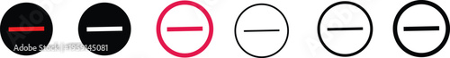 Set of minus sign icons in various styles and colors with zoom out