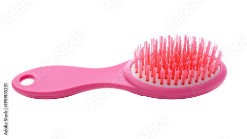 Fotografía Vibrant pink hairbrush with rounded plastic handle and dense red bristles, isola